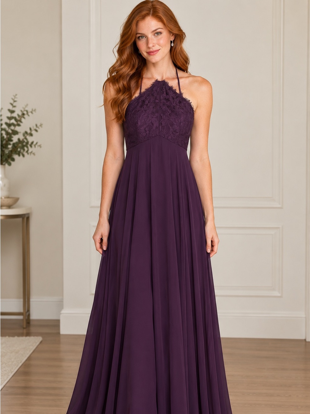 Elegant Lulu’s Women's Plum Halter Evening Dress Size: S
